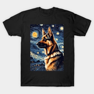 German Shepherd Dog Breed in a Van Gogh Starry Night Art Style T-Shirt